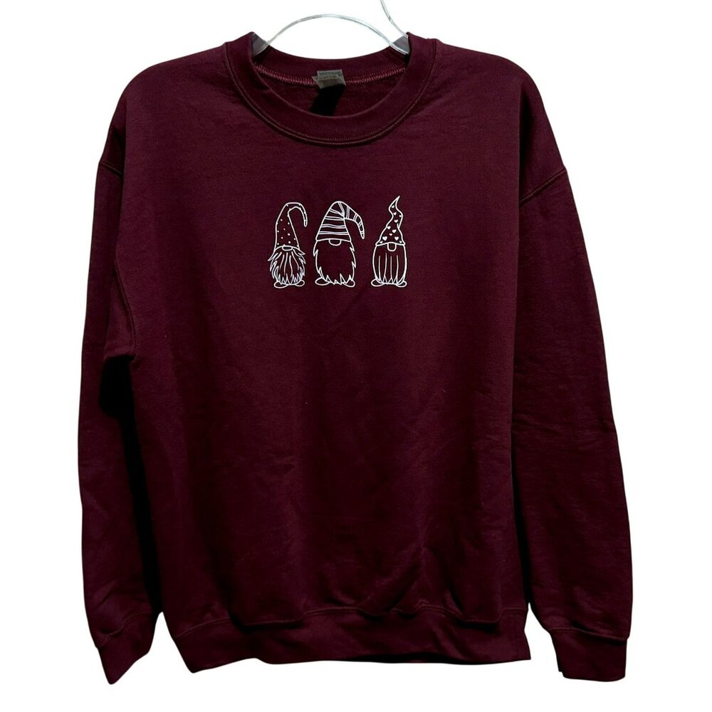 Gnomes Christmas Holiday Wine & White Sweatshirt Womens Gildan Heavy Blend Sz M